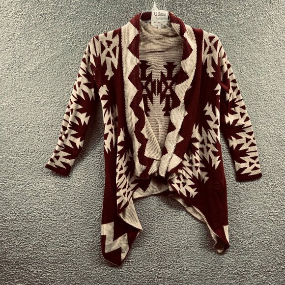 Ci Sono Cavalini Womens Cardigan Sweater Small‎ Medium Maroon Tan Open Front - Picture 1 of 11